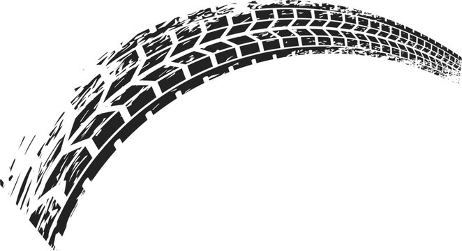Black tire marks on road, Black rubber tire marks and tread marks, Tire trace track wheels texture and background, Auto tire tread grunge, Car wheel tyre tread track black tyre print, Top view. EPS 10