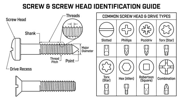 Screw and Screw Head Identification Guide Chart