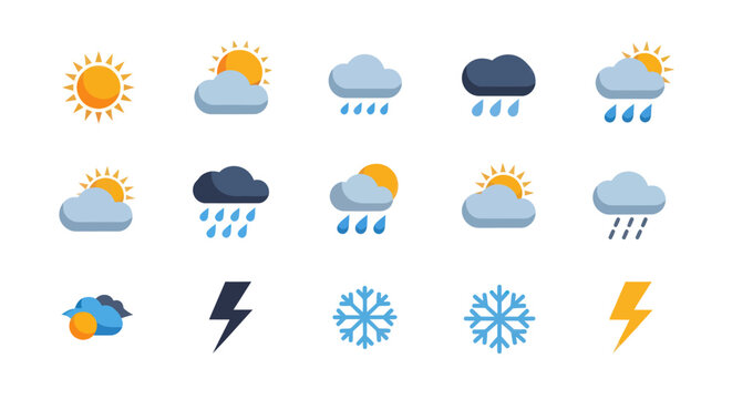 Weather icons sun clouds and precipitation