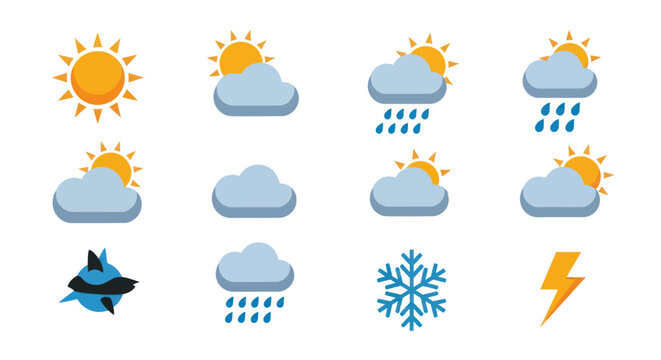 Weather icons set illustrating different conditions