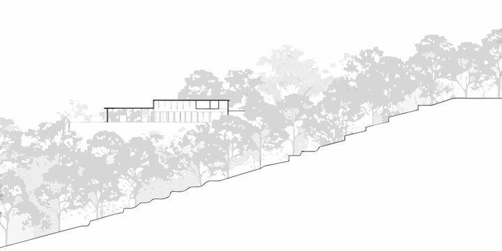 modern hillside building integrated with landscape architectural rendering