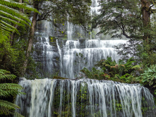 Obraz premium 3-tier cascading Russell Falls waterfall, Mount Field National Park, Central Highlands of Tasmania, Australia.