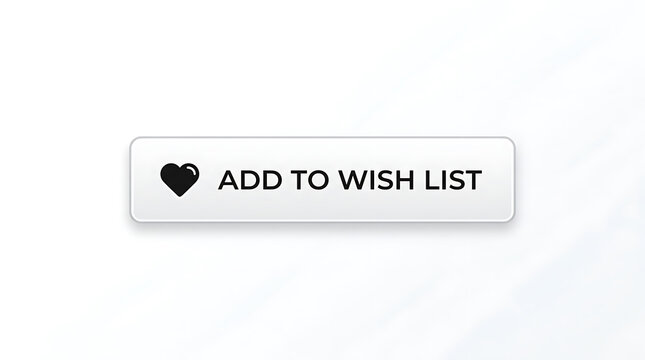 Black add to wish list button with heart icon on white background