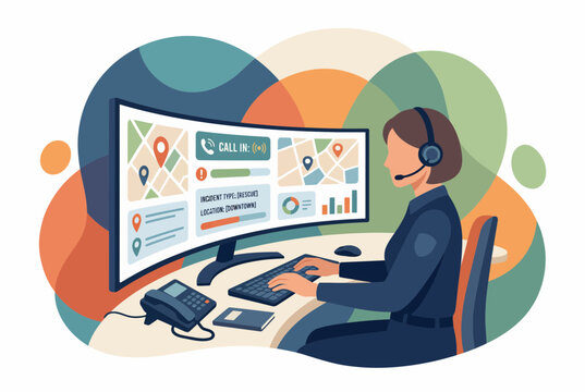 Female Emergency Dispatcher Operating Professional Call Center Station