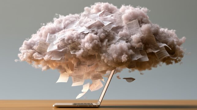 A conceptual image featuring a cloud composed of HR documents including resumes, contracts, and handbooks, symbolizing digital human resources and document management.