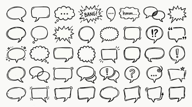 Hand-Drawn Speech Bubbles Collection: Communication, Ideas, and Conversation Icons