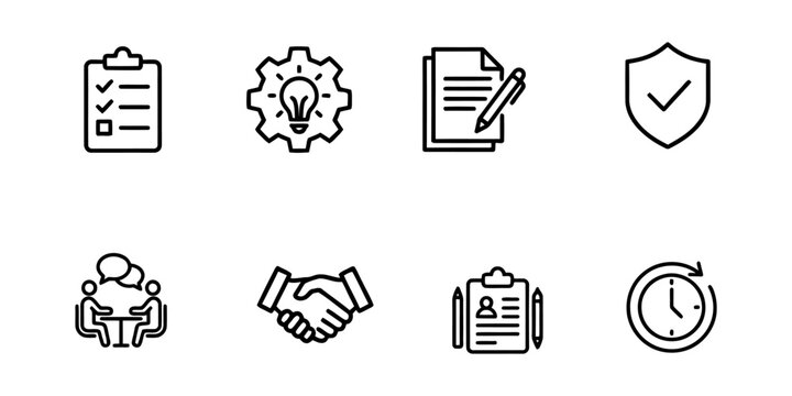 Business and productivity icons for workflow management and strategy