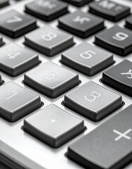 A close-up shot of a computer keyboard with a calculator keypad reveals a modern business technology object where each button and enter key serves as an essential office tool for communication