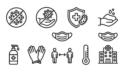 Fototapeta premium Covid 19 prevention and safety icons