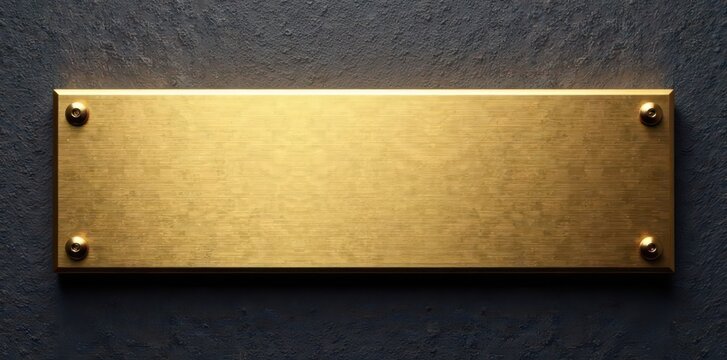 Brass rectangular nameplate with brushed surface and blank nameplate mockup, empty, metal