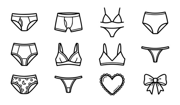 Line art lingerie collection underwear bras and panties illustration set