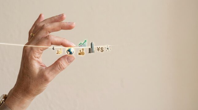 A person holding a string representing connection and balance in investment strategy and financial planning
