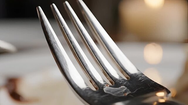 Closeup of a shiny metal fork ready for a meal.