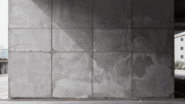 Weathered Concrete Wall with Geometric Panel Texture