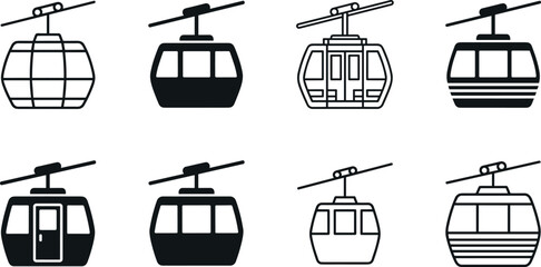 Minimal cable car vector icon set with gondola lift cabins isolated for mountain transport and tourism design © MdMostafijur