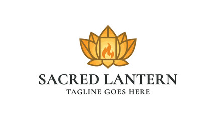 Fototapeta premium Sacred lantern lotus flame logo emblem with golden yellow tones and clean graphic style