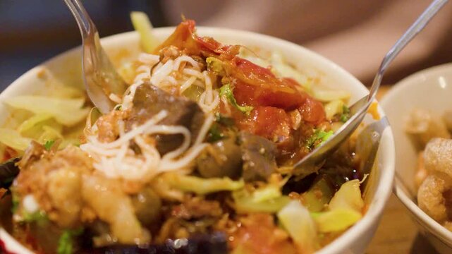 Northern Thai Khanom Jeen Nam Ngiao Spicy Pork Noodle Soup