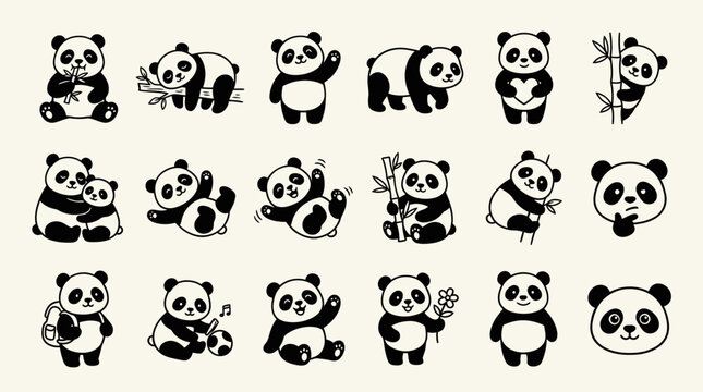 Cute Panda Illustrations: Set of Adorable Bamboo Bear Characters