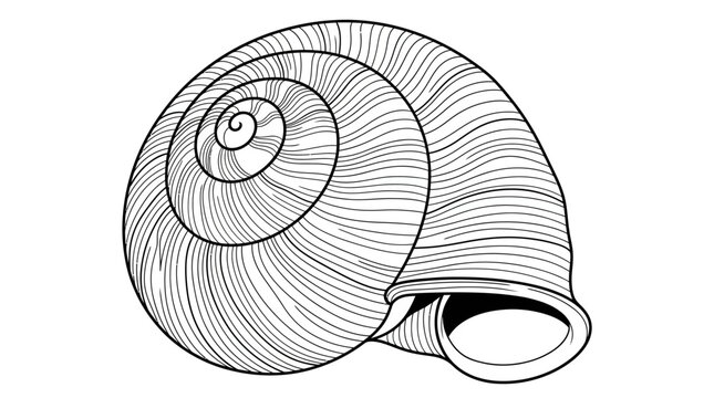 Detailed Black and White Illustration of a Snail Shell