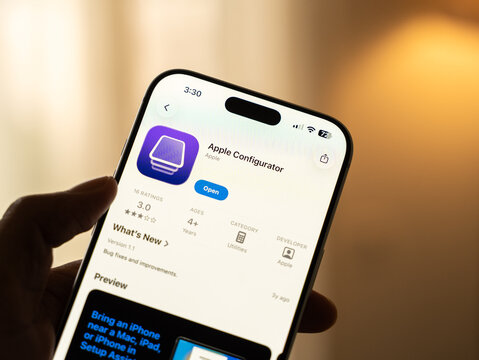 Apple configurator logo is displayed on a smartphone screen in Bangalore, India, on May 15, 2026