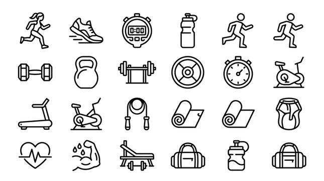 Fitness And Sport Icons Set - Healthy Lifestyle, Gym Equipment, Workout Graphics