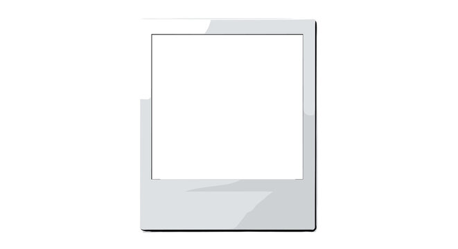 A minimalist white rectangular photo frame with a clean border sits isolated against a plain white background, ready for custom image placement in a digital layout.