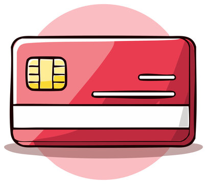 Vibrant red cartoon credit card illustration with chip representing secure payments