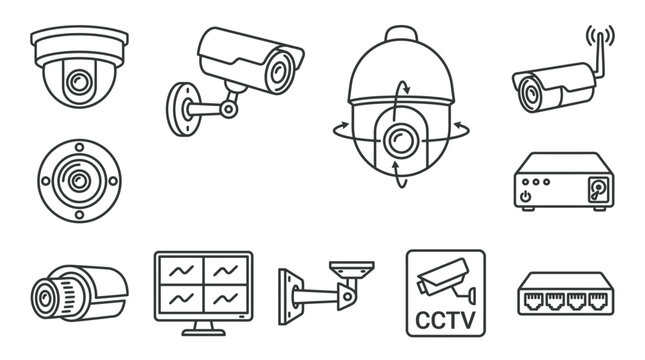 CCTV Security Camera Icons and Equipment Set