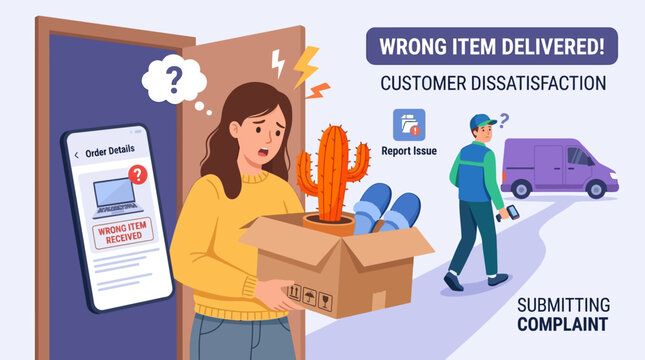 Woman experiences customer dissatisfaction upon receiving wrong delivered package from courier.