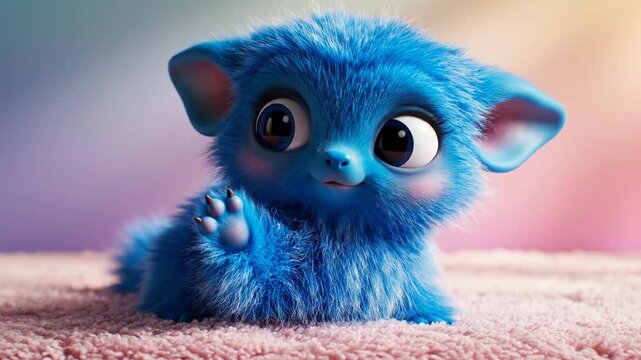 Cute blue furry monster character with big eyes.