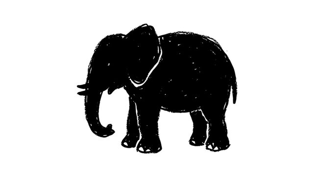 Silhouette of an African Elephant standing on a white background.
