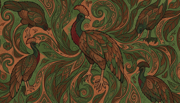 Papua Inspired Ornamental Bird Pattern for Textile and Fabric Design