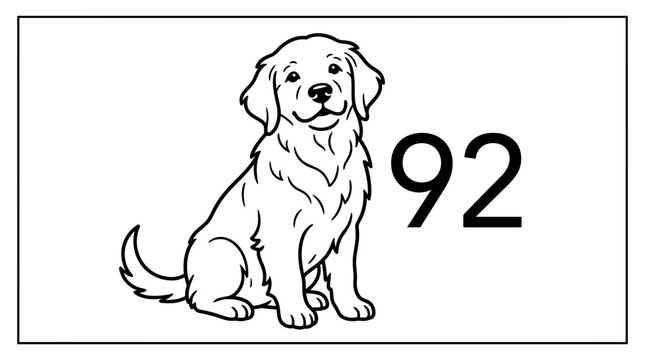 Cute Golden Retriever Dog Sitting, Number 92, Line Art Illustration