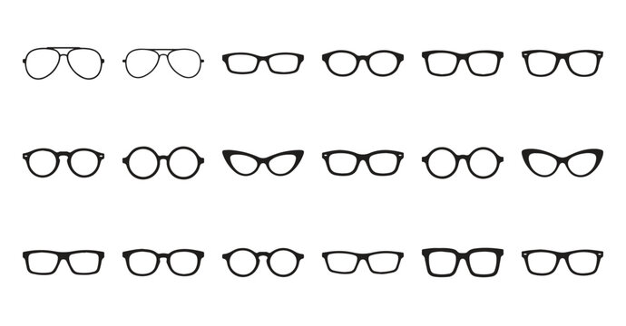 A set of glasses isolated vector glasses model icons sunglasses glasses isolated on white background silhouettes various shapes fashion optical frame eyewear accessory collection