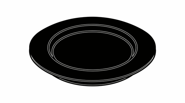 Black abstract circular shape, minimalist design, graphic element, isolated on white background