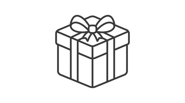 Gift Box Icon with Ribbon and Bow - Minimalist Outline Illustration