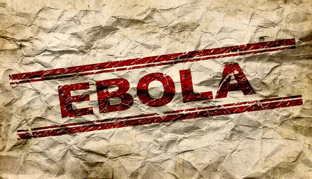Red stamp on textured and worn paper with the word: EBOLA. Concept of pandemic danger and warning about contagion. Disease caused by the Ebola virus (EVD), a serious viral infection.
