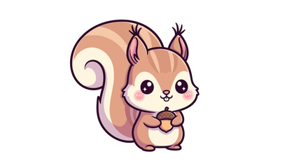 Fototapeta premium Cute Kawaii Squirrel Holding Acorn, Cartoon Animal Illustration