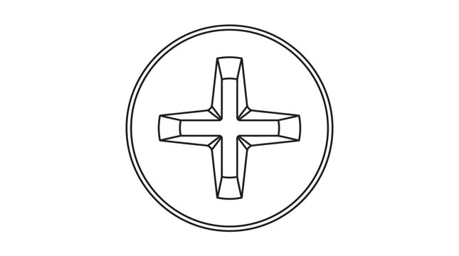 Close-up of a Phillips head screw illustration in a circle, isolated on white.