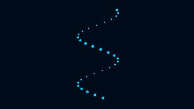 A glowing blue dotted line following a winding s-shaped path on black