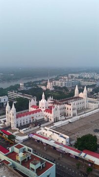 Vertical Aerial View of Basilica of Our Lady of Good Health Velankanni Tamil Nadu India