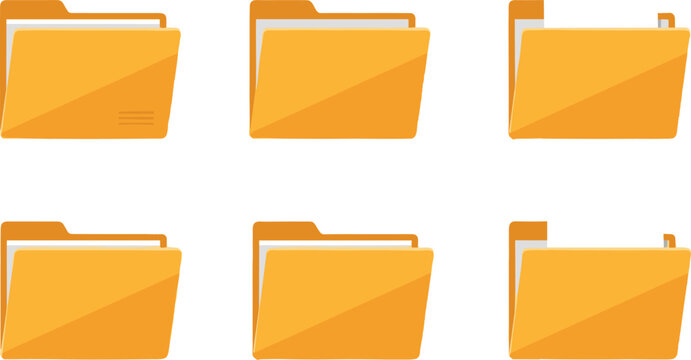 Set of yellow office folder icons for data organization business administration document management and digital file storage
