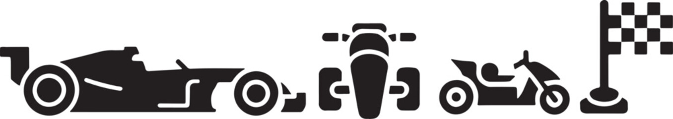 Fototapeta premium Formula race car wheeled vehicle and motorcycle icons set in outline solid in colored style