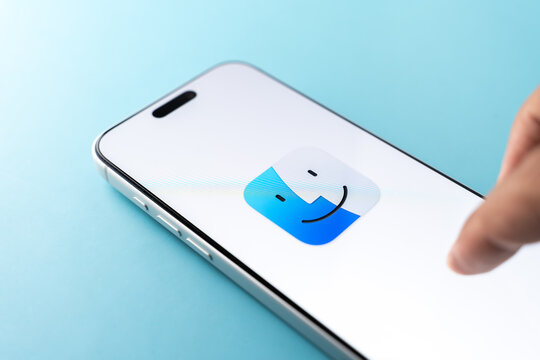 Apple Mac OS logo is displayed on a smartphone screen in Bangalore, India, on May 15, 2026
