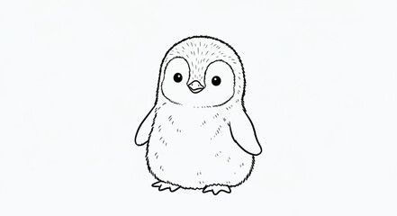 Cute baby penguin drawing illustration simple line art. © Ki