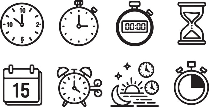 Set of vector icons for time and activity tracking Vector