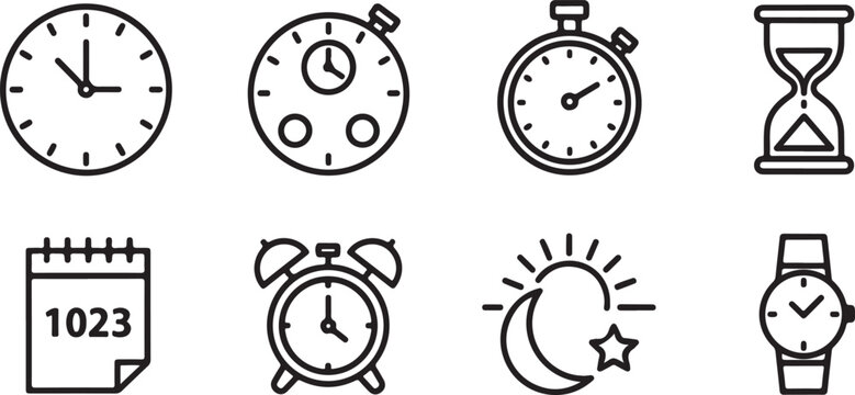 Vector illustration of clock time icons and alarm bell Vector