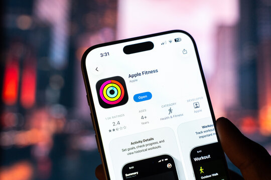 Apple Fitness app logo is displayed on a smartphone screen in Bangalore, India, on May 15, 2026

