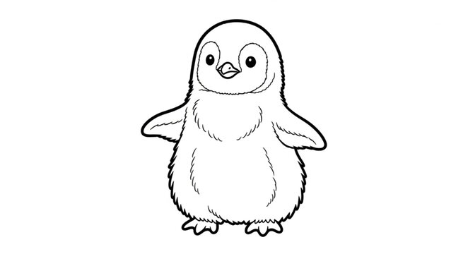 Cute cartoon penguin chick drawing outline.