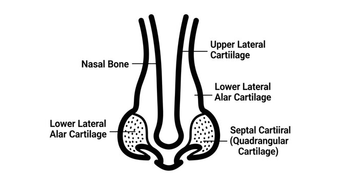 Medical illustration of human nose anatomy in black and white